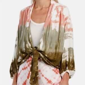 Young Fabulous & Broke (YFB) womans Tie-Dye Tie Front Milia Blouse cardigan M/L